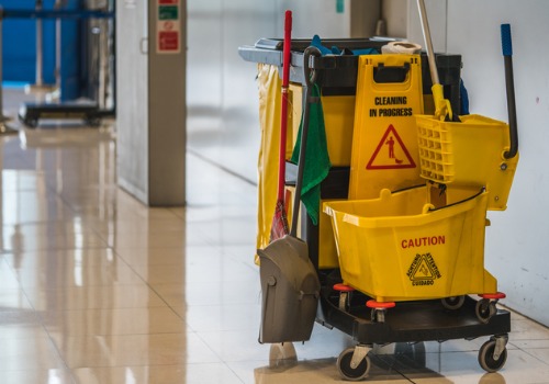Cart for Healthcare Facility Cleaning in a Hospital Hallway